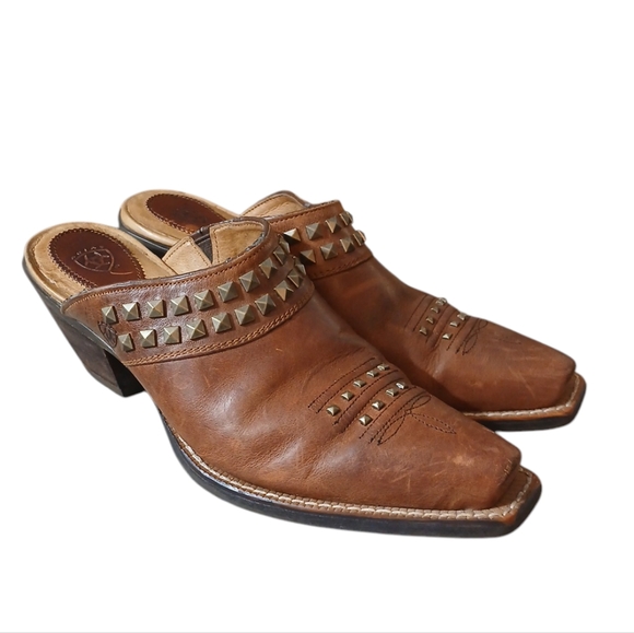 ARIAT Western Mules Distressed Studded Leather Bootie Size 7 - Picture 15 of 15